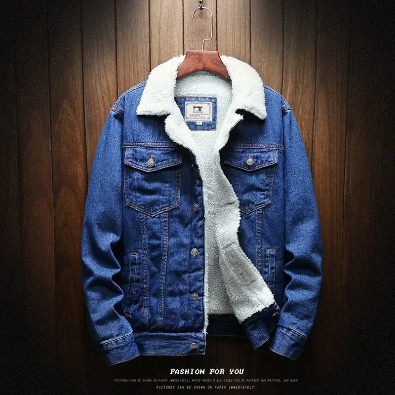 Mens Winter Jean Jackets Outerwear Warm Denim Coats New Men