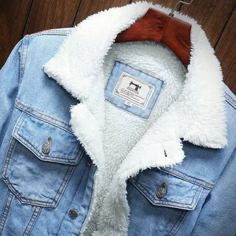 Mens Winter Jean Jackets Outerwear Warm Denim Coats New Men