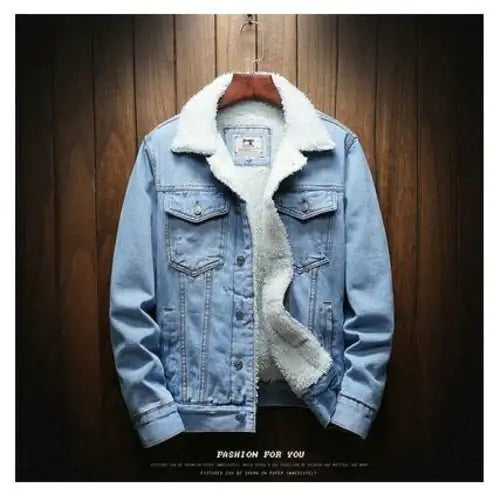 Mens Winter Jean Jackets Outerwear Warm Denim Coats New Men