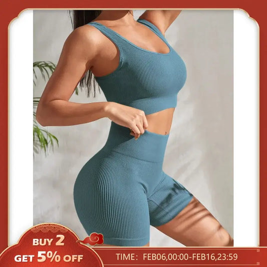 Seamless Ribbed Yoga Sets Workout Sets for Women